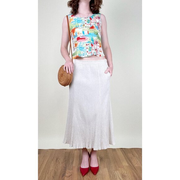 Vintage 90s Y2K Tropical Print Tank Top Blouse Vacation Hawaiian Tourist Cropped - Picture 5 of 8